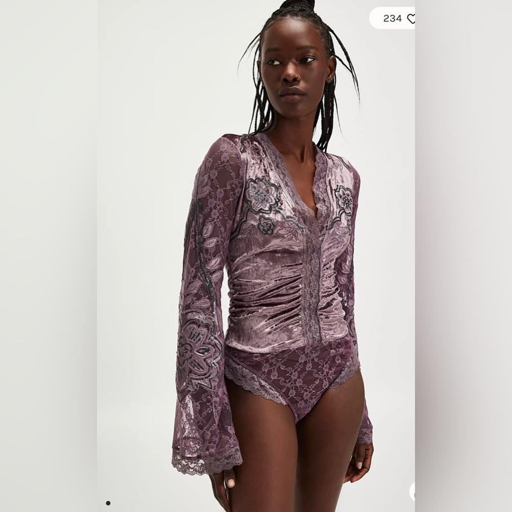 Free people Night Owl Lace Velvet Bodysuit